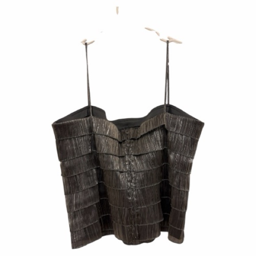 Fringed crop top metallic grey, and silver